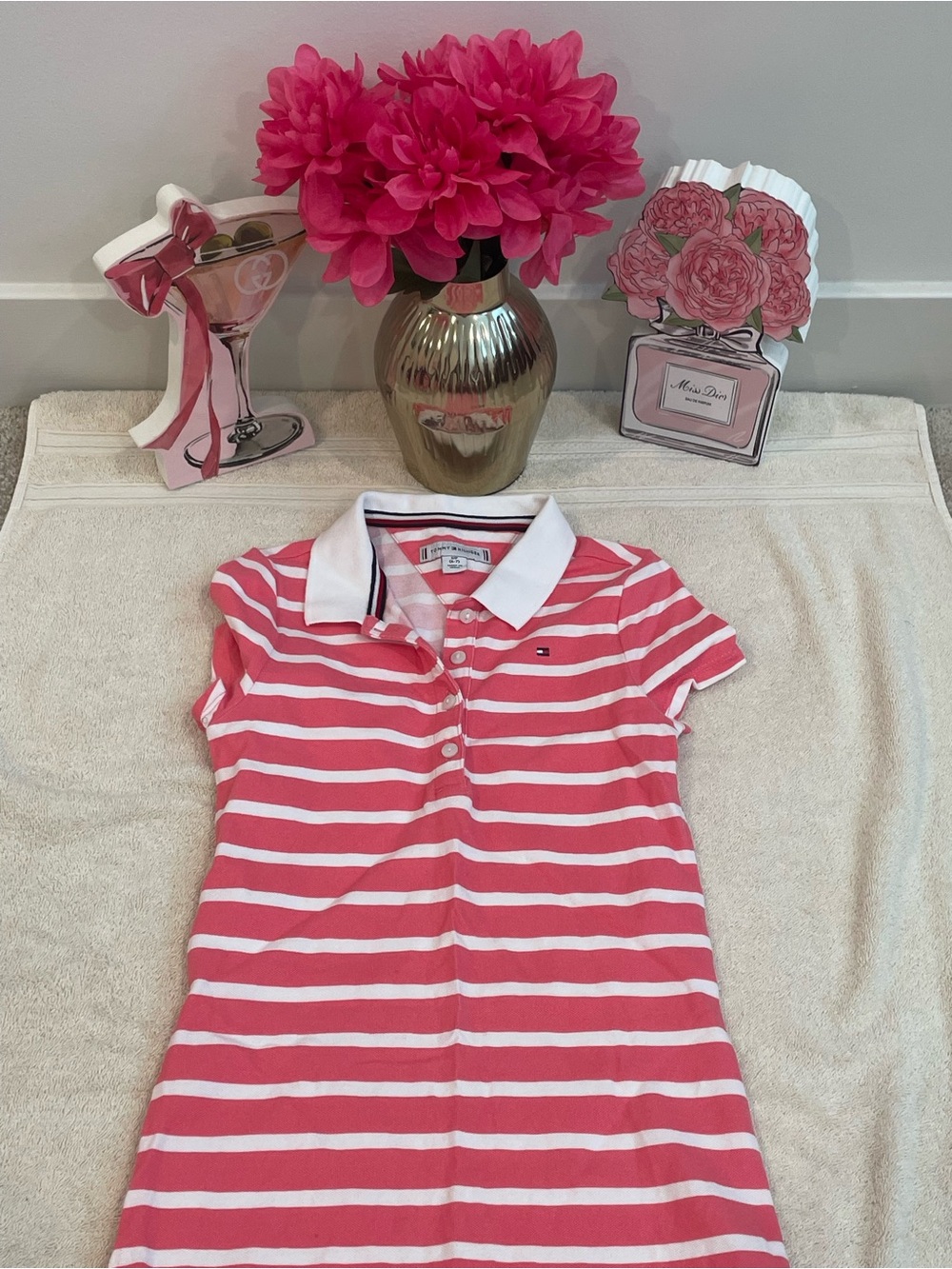 Tommy Hilfiger Pink & White Striped Polo Top